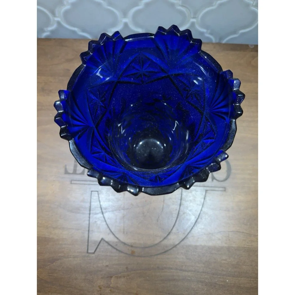 Bahemian Cobalt Blue Cut Crystal Vase